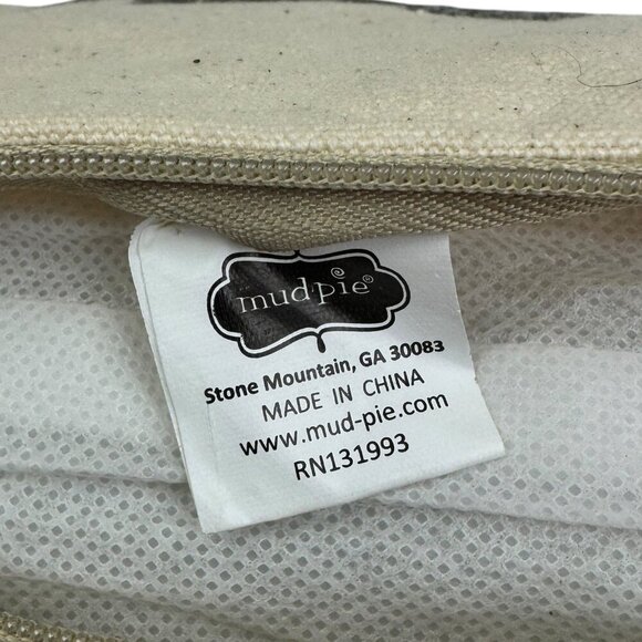 Mud Pie Embroidered Patch Script "Blessed" Decorative Neutral Accent Pillow - Picture 3 of 4